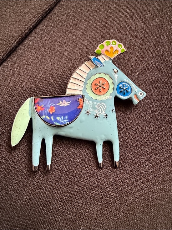 Jewelry - Blue Folk Art Horse Enamel Pin